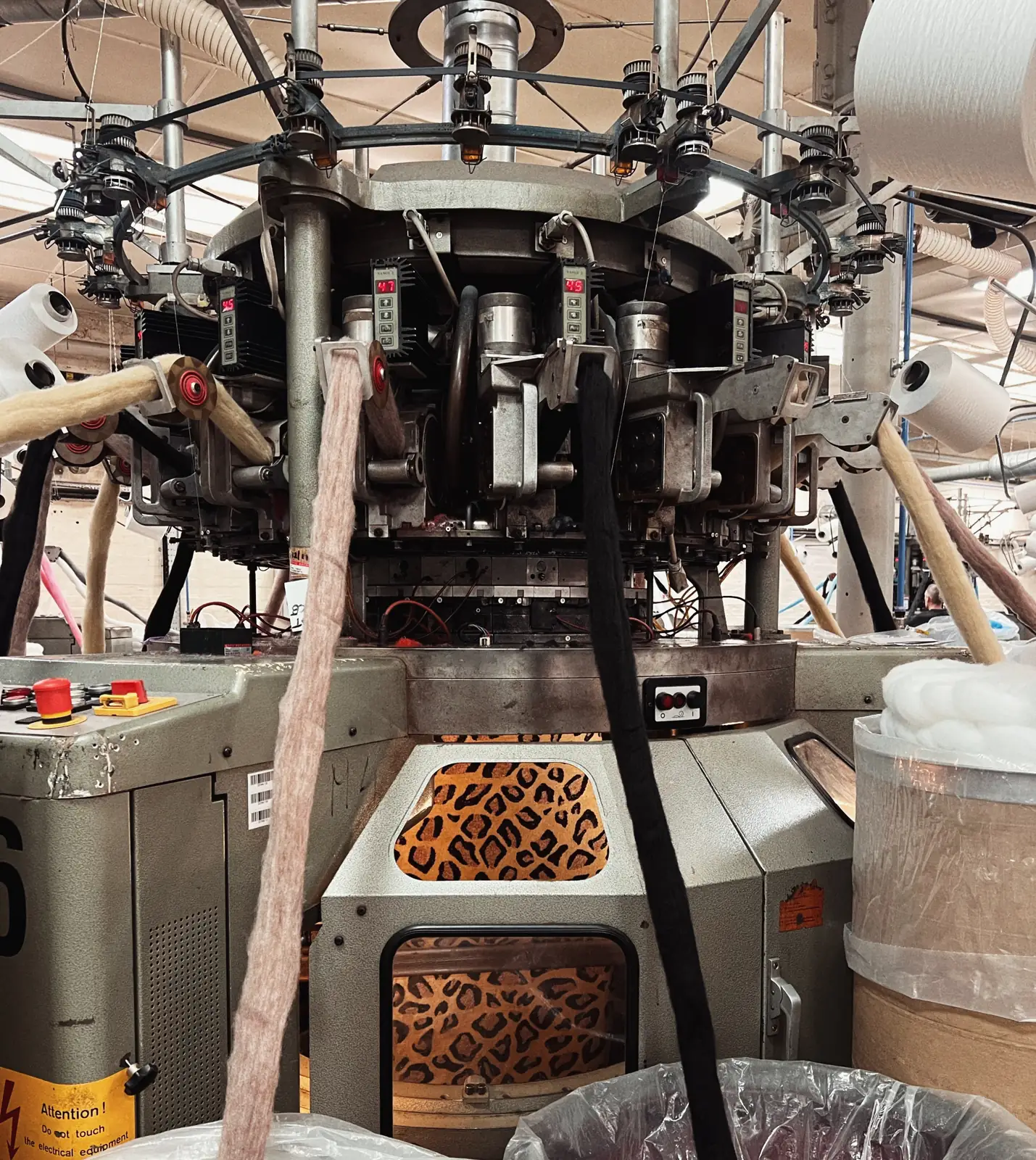 Circular sliver-knitting machine producing pile fabric at Bowers Mill